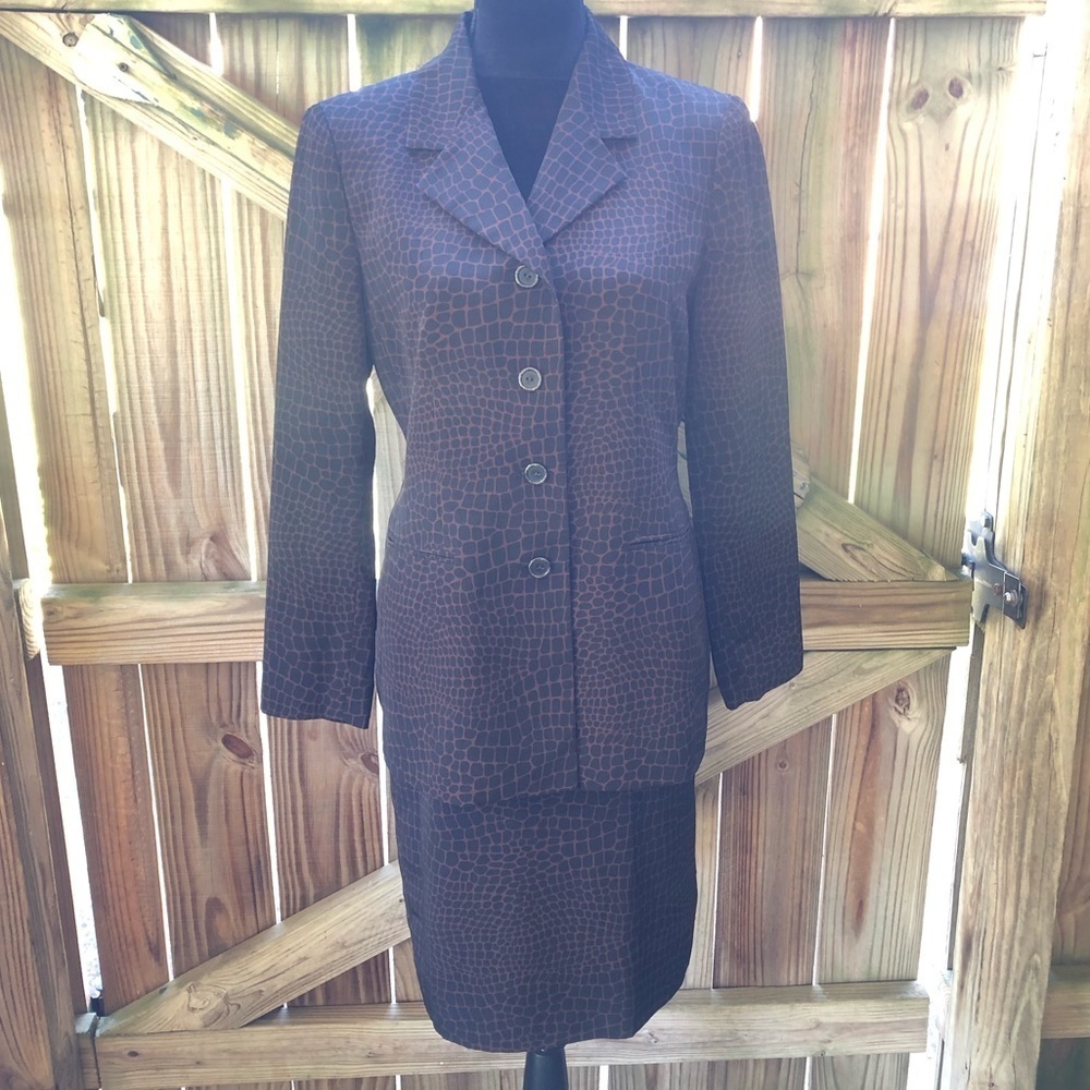 LeSuit Petite Brown & Black Animal Print Blazer & Skirt Set Size 8P